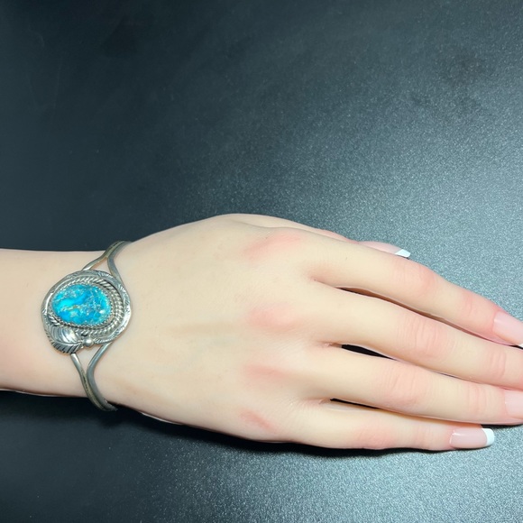 Vtg Signed Rose Lincoln Morenci Turquoise Sterling Silver Native American Cuff
